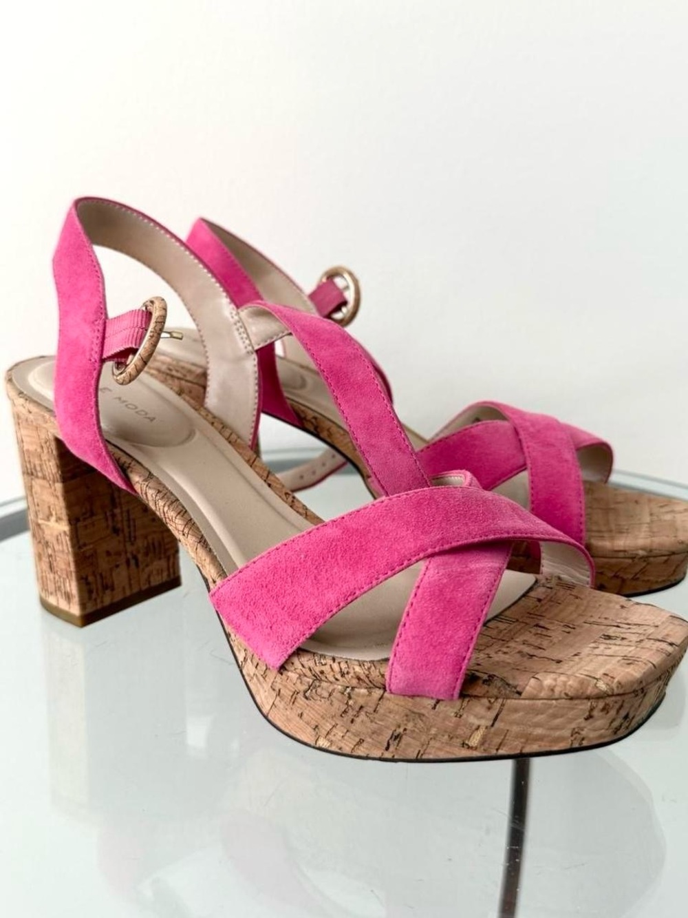 Pelle Moda Hot Pink Suede Cork Platform Sandals